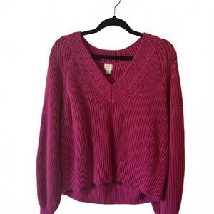 A New Day Women's Pink V-Neck Chunky Knit Sweater Medium